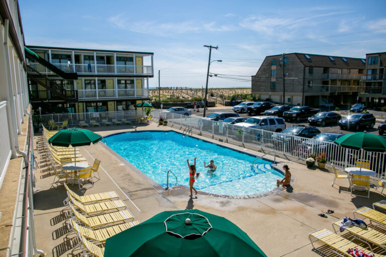 pool shot from office side with kids