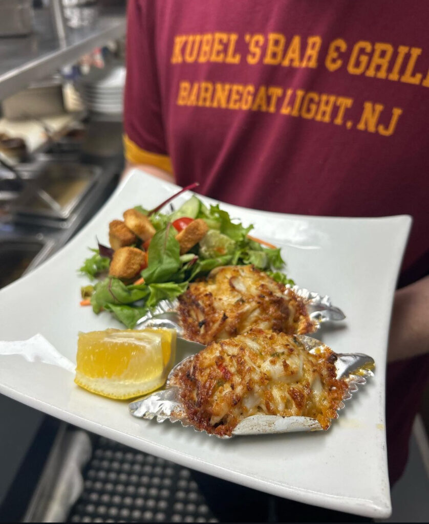 crab meat with lemon slice and a side of salad long beach island nj restaurants